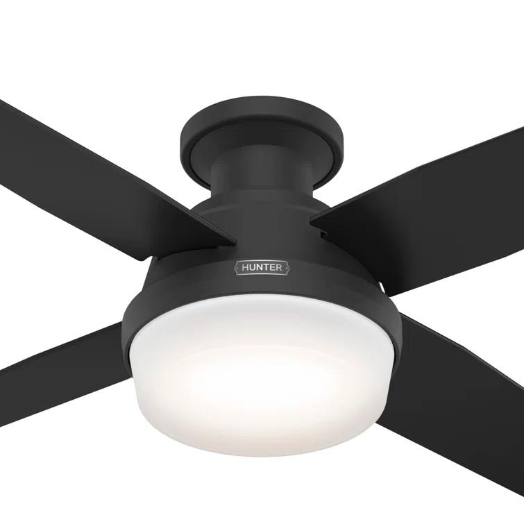 Dempsey Low Profile 44" 4 - Blade Indoor Flush Mount Small Room Ceiling Fan with Lights and Remote