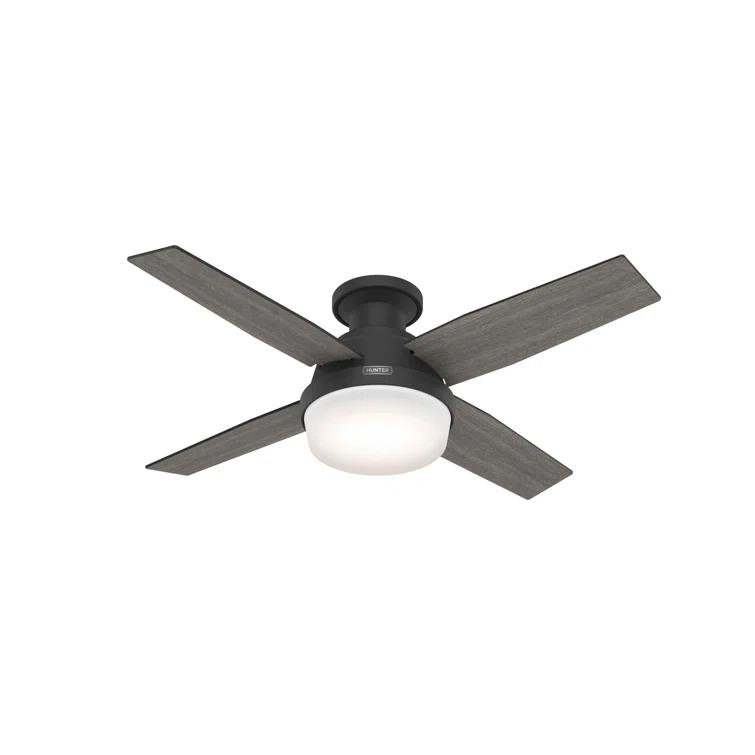 Dempsey Low Profile 44" 4 - Blade Indoor Flush Mount Small Room Ceiling Fan with Lights and Remote