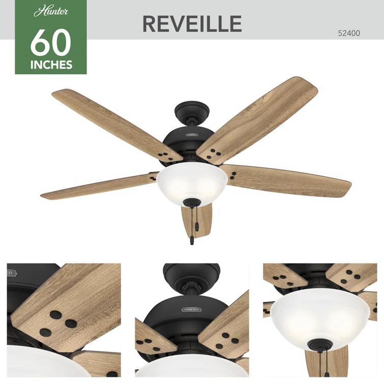 Hunter Fan Reveille 60" 5 - Blade Ceiling Fan With Lights And Pull Chain