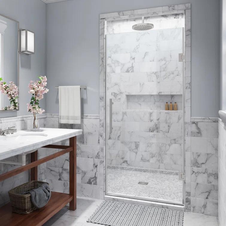 Kinkade 35.75" - 36.25" W x 72" H Hinged Frameless Shower Door