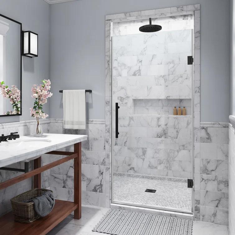 Kinkade 35.75" - 36.25" W x 72" H Hinged Frameless Shower Door