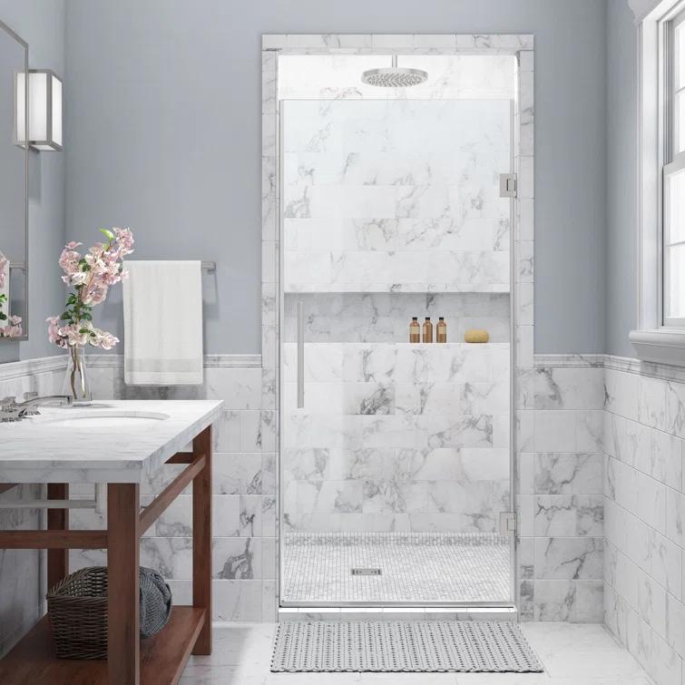 Kinkade 35.75" - 36.25" W x 72" H Hinged Frameless Shower Door