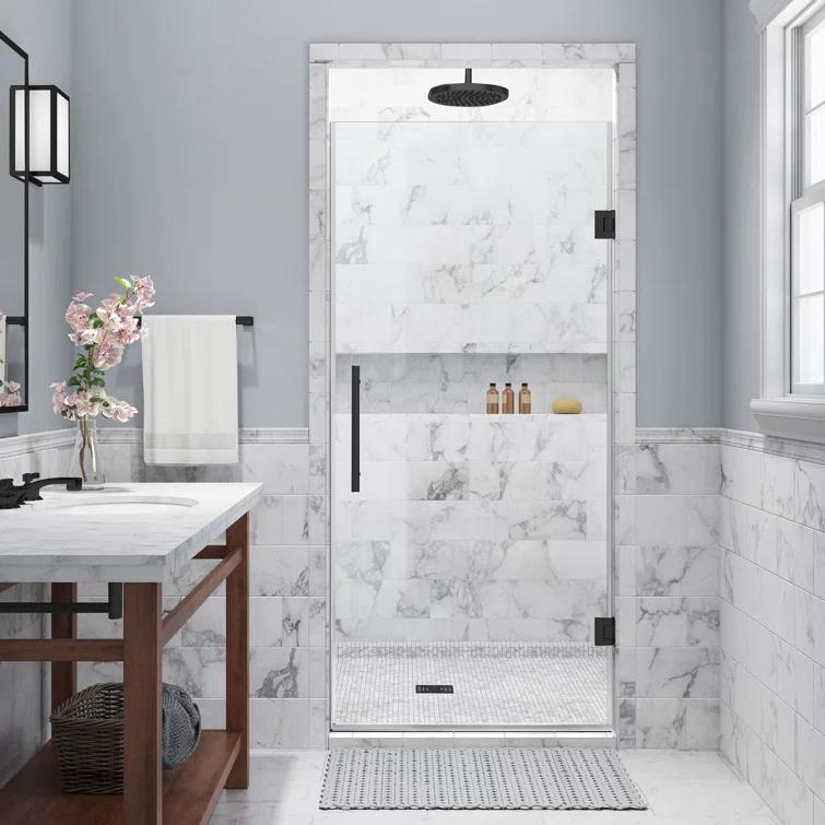 Kinkade 35.75" - 36.25" W x 72" H Hinged Frameless Shower Door