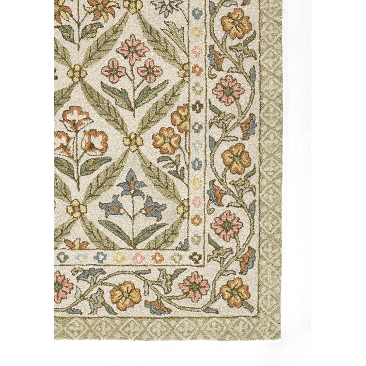 Momeni 2'x3' Cotswold Castle Combe Floral Handtufted Accent Rug Green: Wool, Medium Pile, Indoor, Classic Pattern
