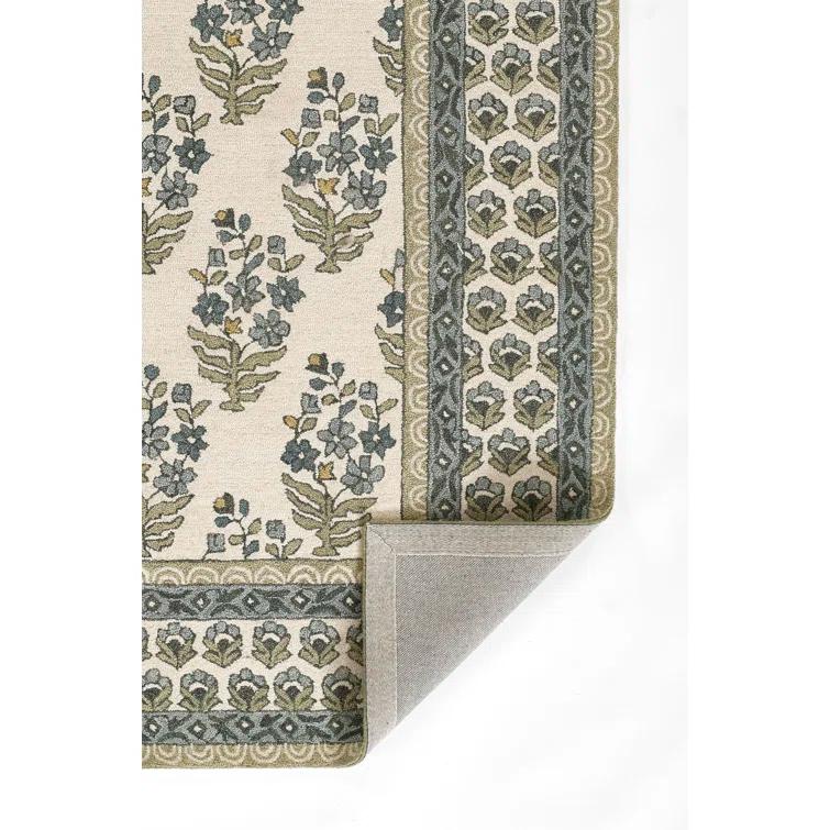 Momeni 3'6"x5'6" Cotswold Bourton Floral Handtufted Area Rug Green: Wool, Medium Pile, Botanical Pattern, Indoor Use