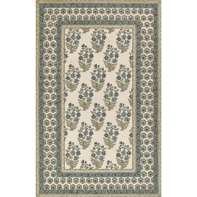 Momeni 3'6"x5'6" Cotswold Bourton Floral Handtufted Area Rug Green: Wool, Medium Pile, Botanical Pattern, Indoor Use