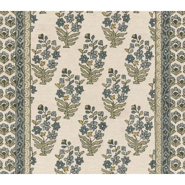 Momeni 3'6"x5'6" Cotswold Bourton Floral Handtufted Area Rug Green: Wool, Medium Pile, Botanical Pattern, Indoor Use