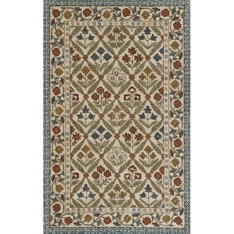 Handmade Tufted Blue Wool and Viscose Floral 8' x 10' Area Rug