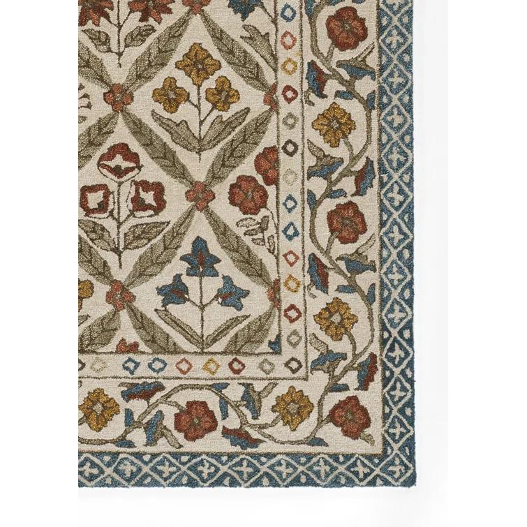 Handmade Tufted Blue Wool and Viscose Floral 8' x 10' Area Rug