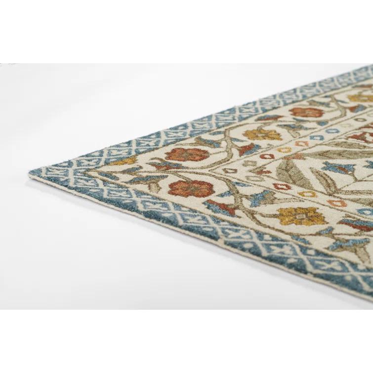 Handmade Tufted Blue Wool and Viscose Floral 8' x 10' Area Rug