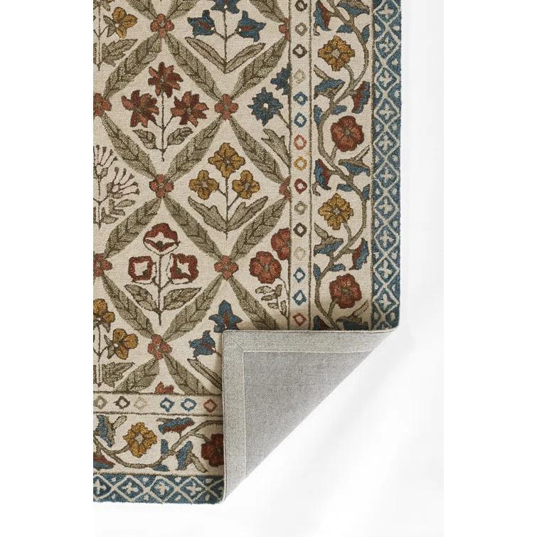 Handmade Tufted Blue Wool and Viscose Floral 8' x 10' Area Rug
