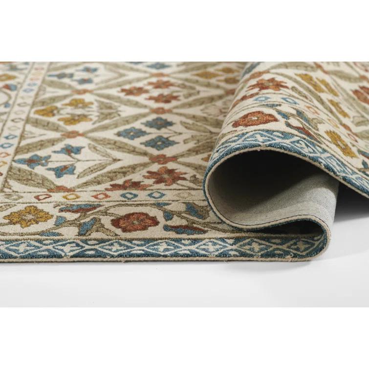 Handmade Tufted Blue Wool and Viscose Floral 8' x 10' Area Rug
