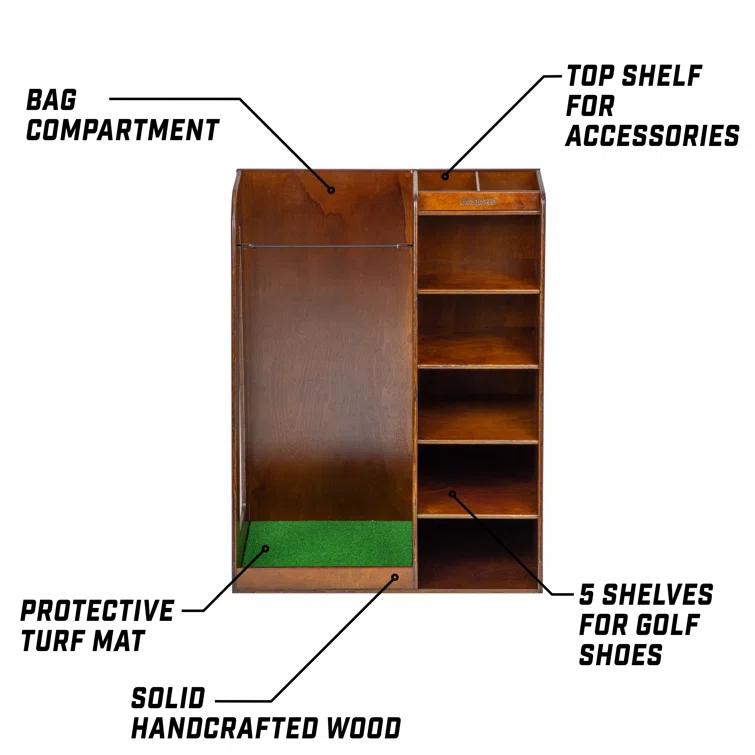 GoSports Premium Wooden Freestanding Golf Bag Organizer and Storage Rack