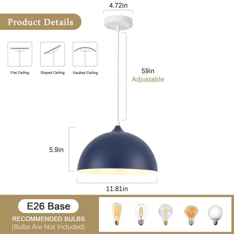 Danialah 1 - Light Industrial Dome Single Pendant with Metal Dome
