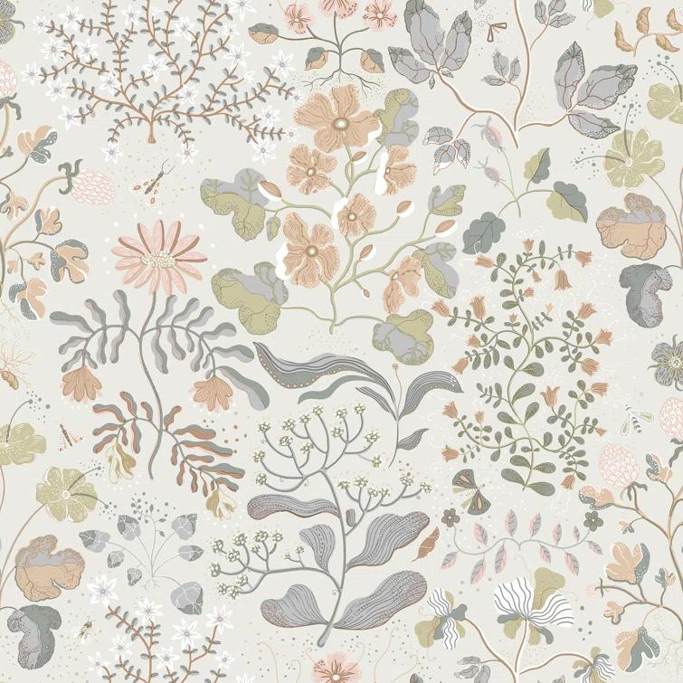 Groh Grey Floral Non-Pasted Washable Wallpaper Roll