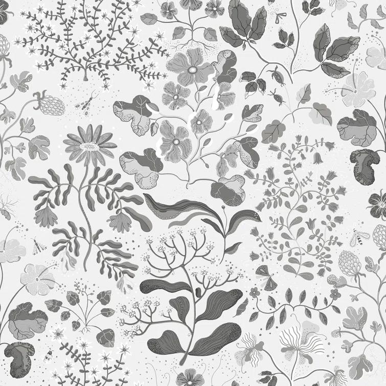 Scandinavian Floral Wallpaper Roll in Multicolor on White