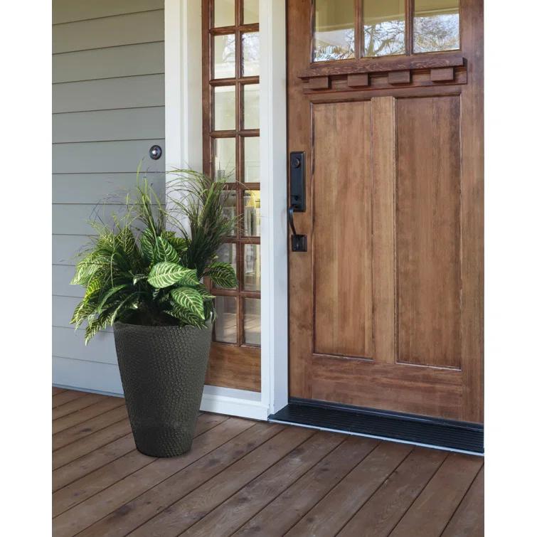 Algreen Products Valencia 14.5"x 14.5"x 20" Round Gray Stone and Resin Plant Planter