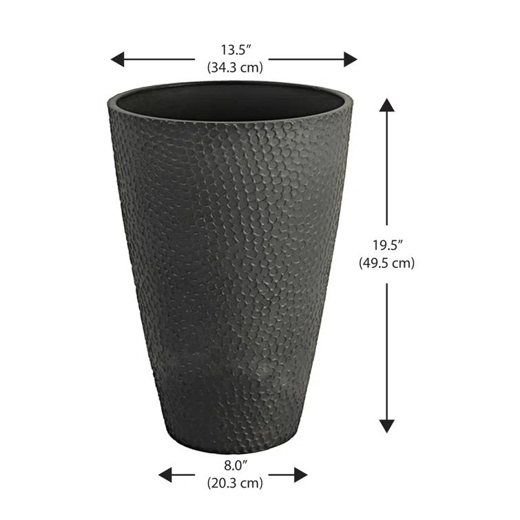 Algreen Products Valencia 14.5"x 14.5"x 20" Round Gray Stone and Resin Plant Planter