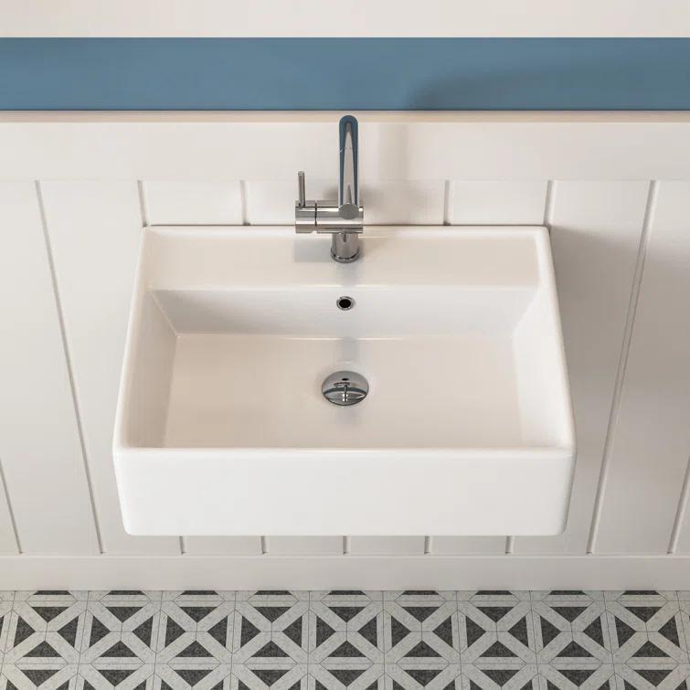 23'' x 18'' White Rectangular Vitreous China Wall Mount Bathroom Sink with Overflow