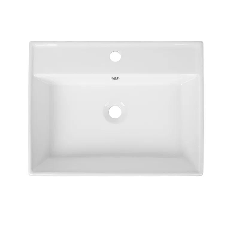 23'' x 18'' White Rectangular Vitreous China Wall Mount Bathroom Sink with Overflow