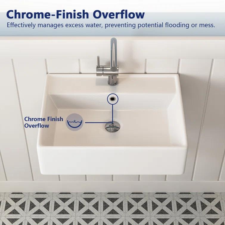 23'' x 18'' White Rectangular Vitreous China Wall Mount Bathroom Sink with Overflow