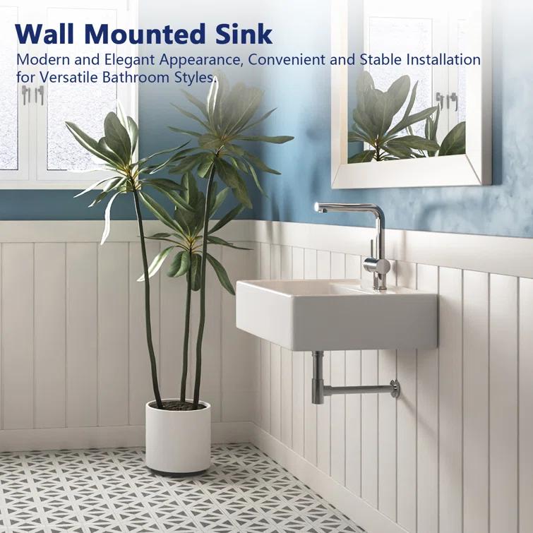23'' x 18'' White Rectangular Vitreous China Wall Mount Bathroom Sink with Overflow