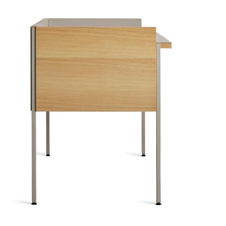 Elegant Putty and White Oak Desk with Expansive Tabletop and Drawer