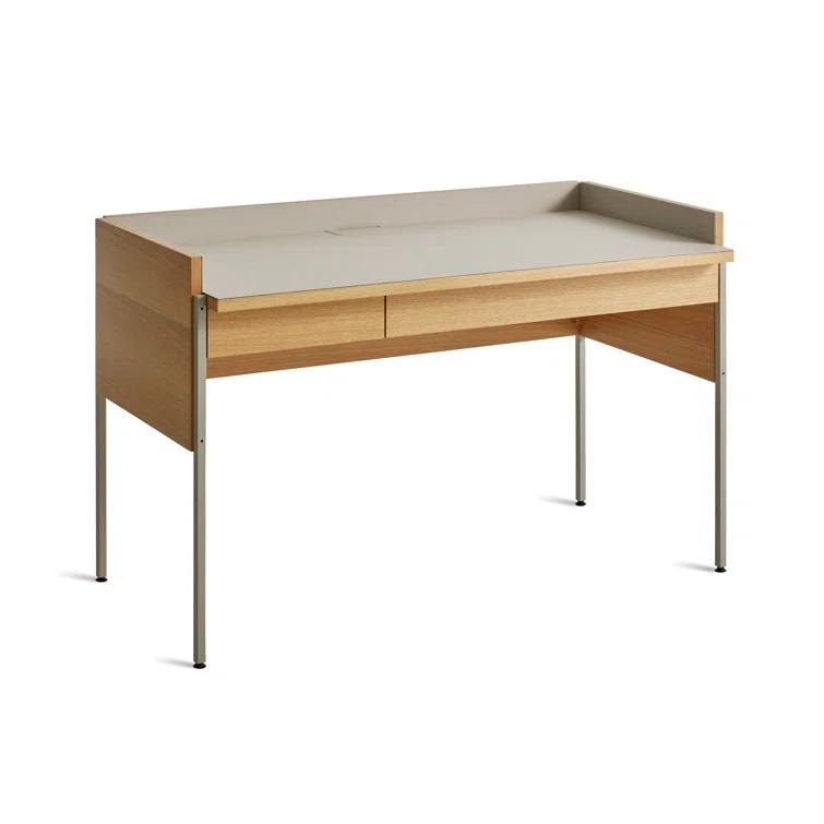Elegant Putty and White Oak Desk with Expansive Tabletop and Drawer
