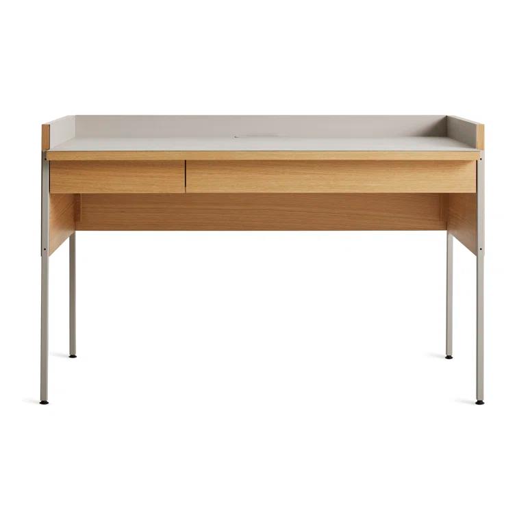 Elegant Putty and White Oak Desk with Expansive Tabletop and Drawer