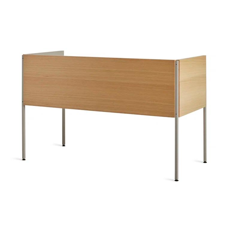 Elegant Putty and White Oak Desk with Expansive Tabletop and Drawer