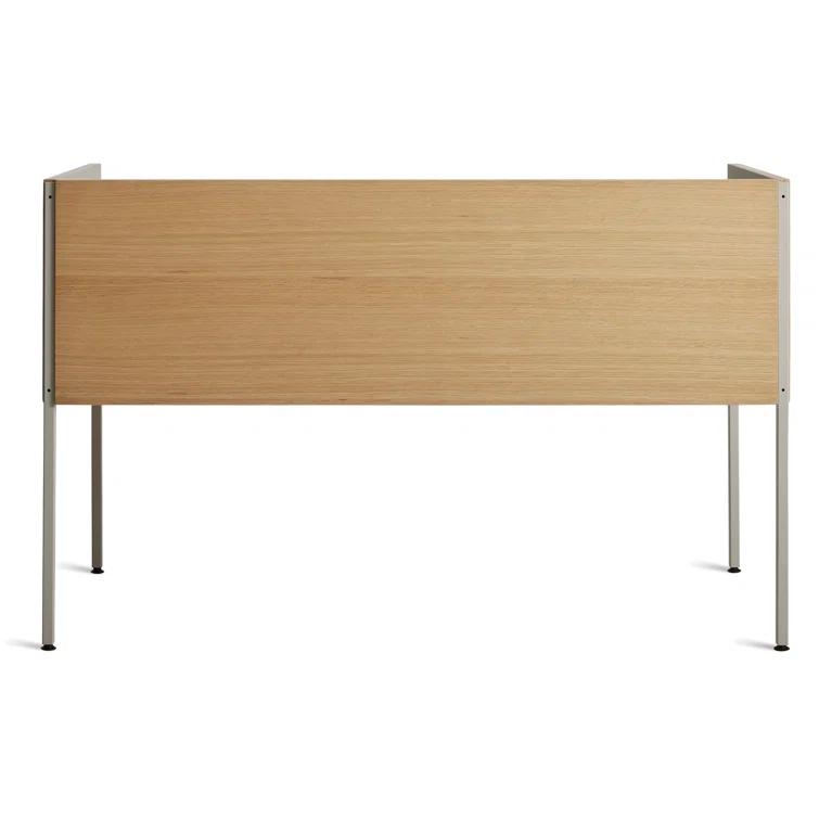 Elegant Putty and White Oak Desk with Expansive Tabletop and Drawer