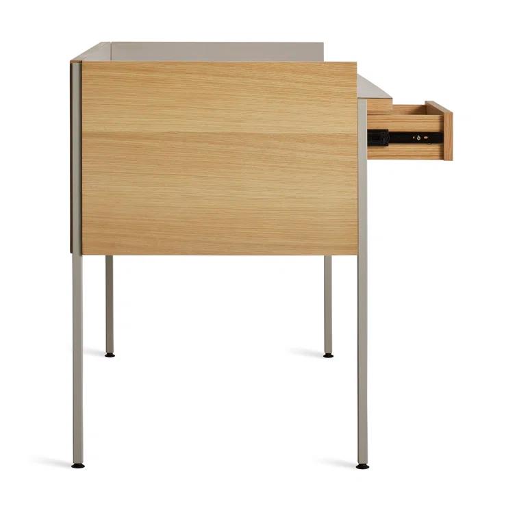 Elegant Putty and White Oak Desk with Expansive Tabletop and Drawer