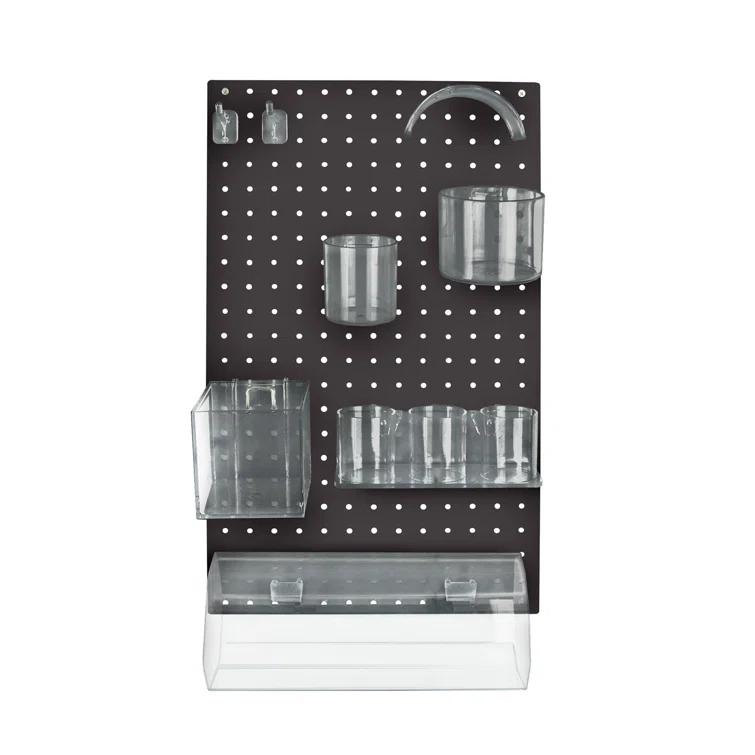 Azar Displays 900940-BLK The DIY Multi-Purpose 10-Piece Pegboard Wall Organizer Kit with One Panel and Accessory Assortment (13.5"W x 22"H)