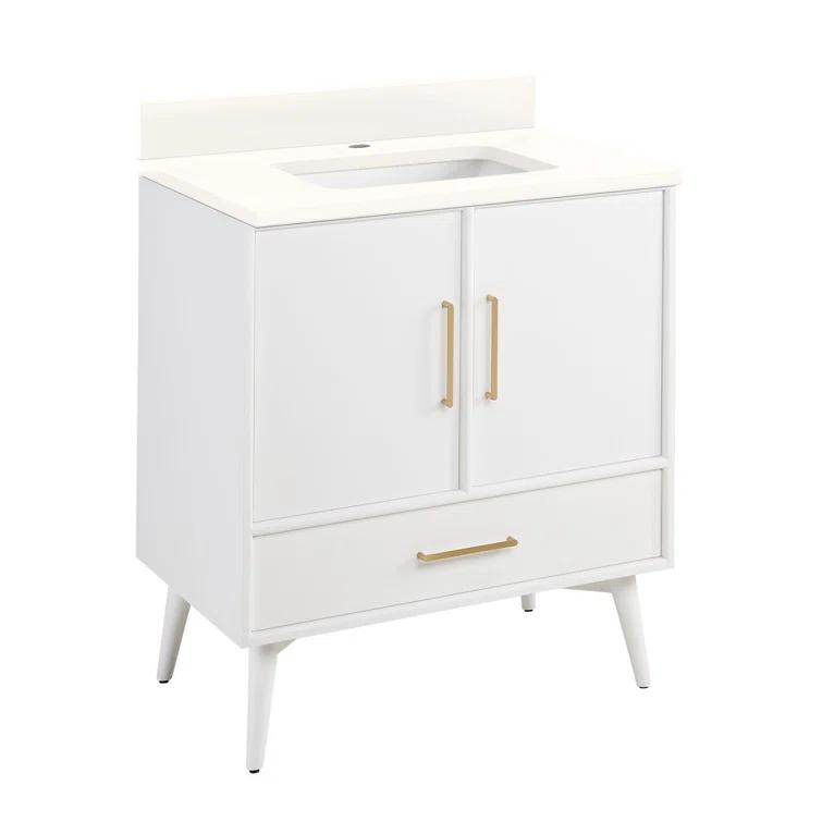 24" Natural Teak Single Bathroom Vanity with Arctic White Quartz Top