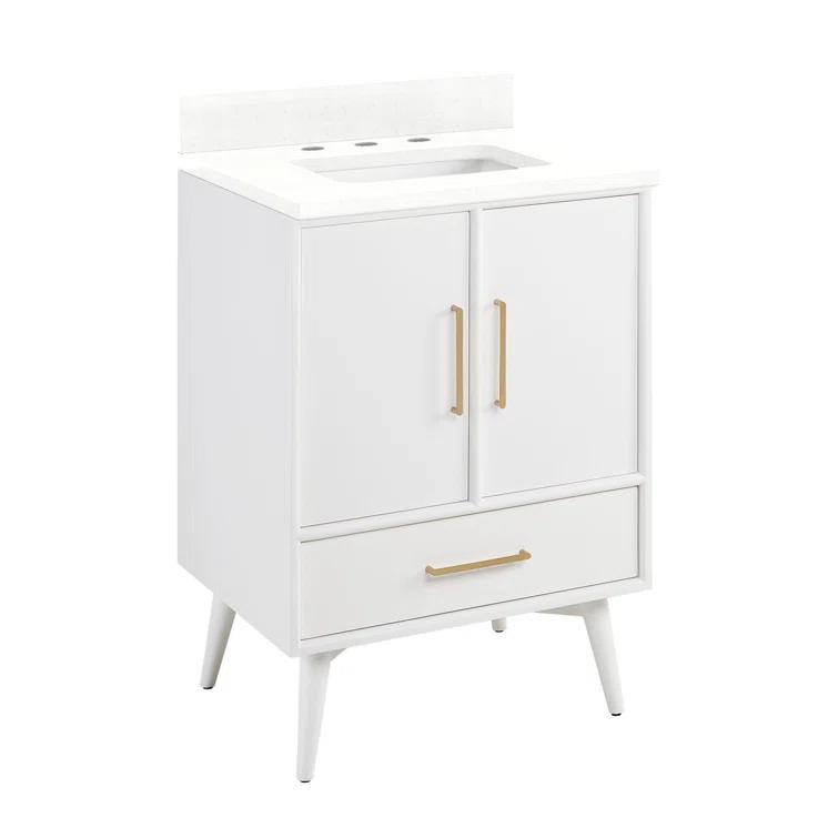 24" Natural Teak Single Bathroom Vanity with Arctic White Quartz Top