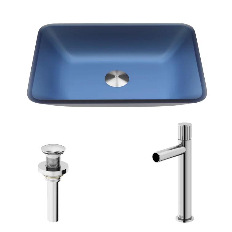 Sottile 18" L x 13" W x 4" H Rectangular Glass Vessel Bathroom Sink with 11" H Faucet