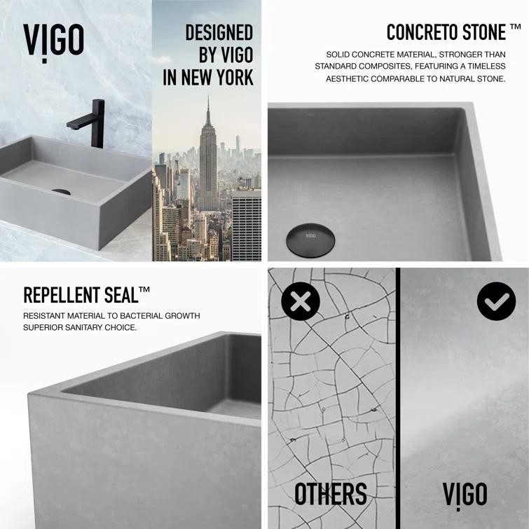 Coca Gothic 19" L x 15" W x 5" H Gray Handmade Rectangular Vessel Bathroom Sink