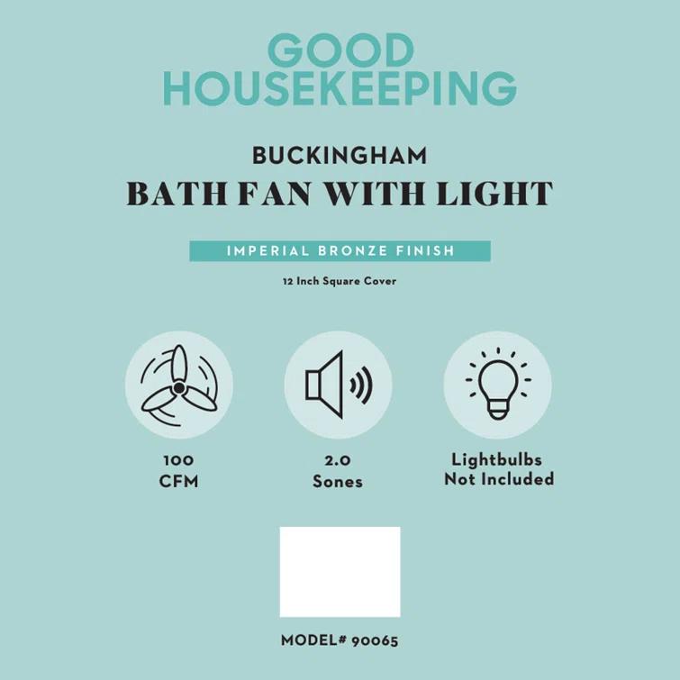 Buckingham 100 CFM 2.0 Sones Decorative Bathroom Ventilation Exhaust Fan with Light & Night-Light