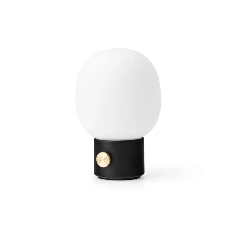 Cordless Black and White Glass Table Lamp with Brass Dimmer