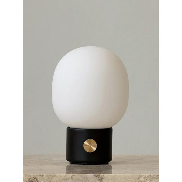 Cordless Black and White Glass Table Lamp with Brass Dimmer