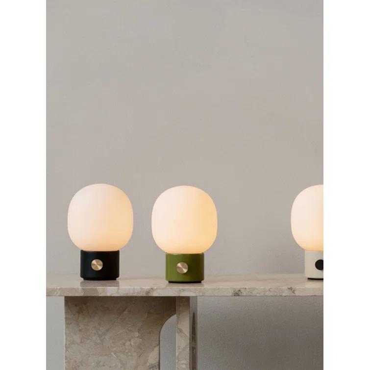 Cordless Black and White Glass Table Lamp with Brass Dimmer