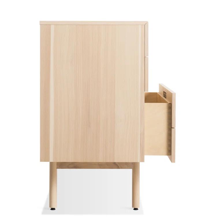 Modern Ash Wood & Leather 4-Drawer 2-Door Credenza