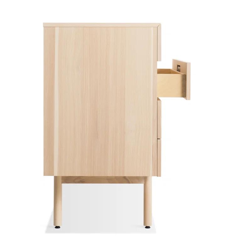 Modern Ash Wood & Leather 4-Drawer 2-Door Credenza