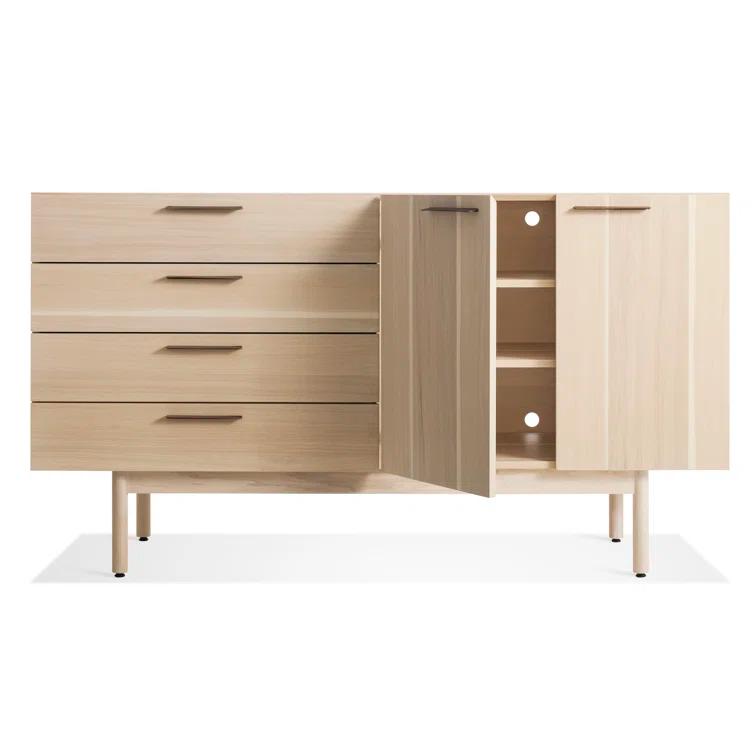 Modern Ash Wood & Leather 4-Drawer 2-Door Credenza
