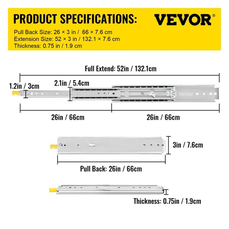 VEVOR Full Extension Soft Close Side Mount Metal Drawer Slide (Set of 2)