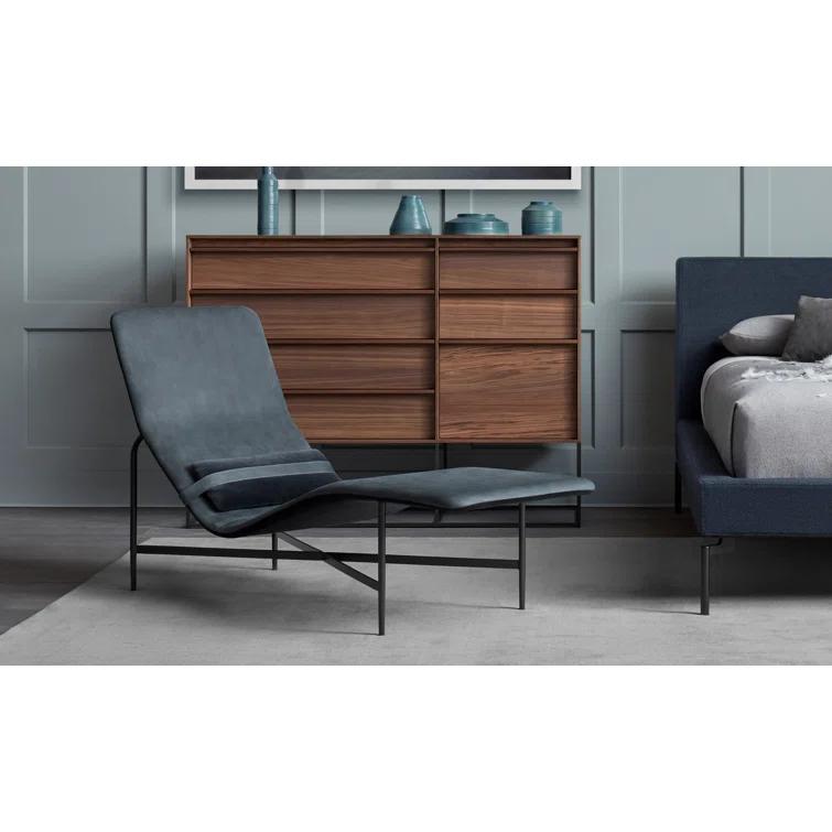 Ink Leather Deep Thoughts Chaise with Adjustable Lumbar Pillow