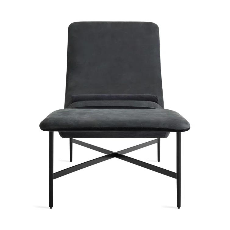Ink Leather Deep Thoughts Chaise with Adjustable Lumbar Pillow