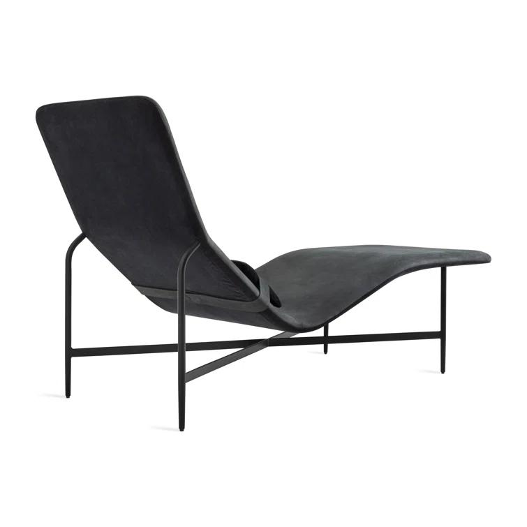 Ink Leather Deep Thoughts Chaise with Adjustable Lumbar Pillow