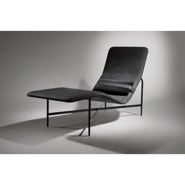 Ink Leather Deep Thoughts Chaise with Adjustable Lumbar Pillow
