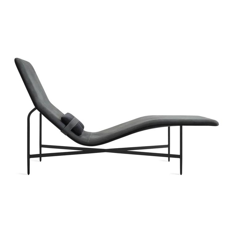 Ink Leather Deep Thoughts Chaise with Adjustable Lumbar Pillow